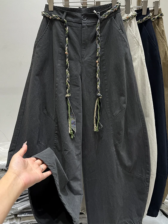 

Американские ретро прямые повседневные брюки женские свободные широкие брюки спецодежды брюки с высокой талией из полиэфирного волокна