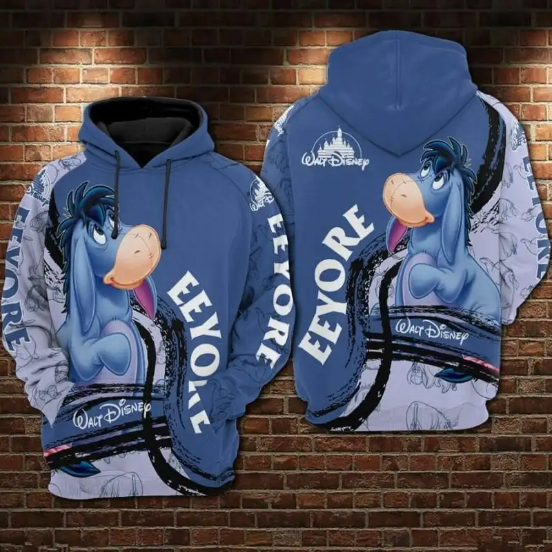 Disney Winnie the Pooh Eeyore 3D Print Hoodie Men's Women's Casual Sweatshirt Disney Cartoon Zipper Hoodie Fashion Street Hoodie