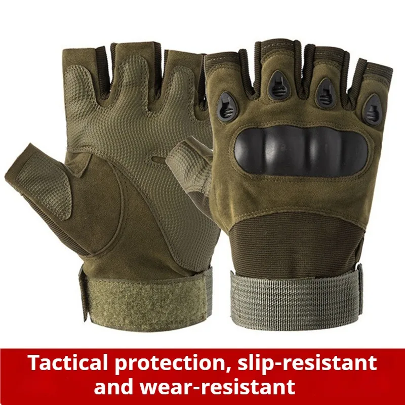 قفازات تكتيكية بمفصل صلب نصف اصبع للرجال للصيد القتالي والرماية وكرة الطلاء - بدون أصابع