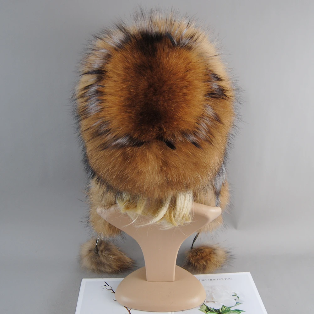 Bonnets Trapper Cap Solid Fox Hat Wholesale Winter Fur Hat for Women Hat with Ear Real Fox Fur Caps Russian Women Bomber Hats