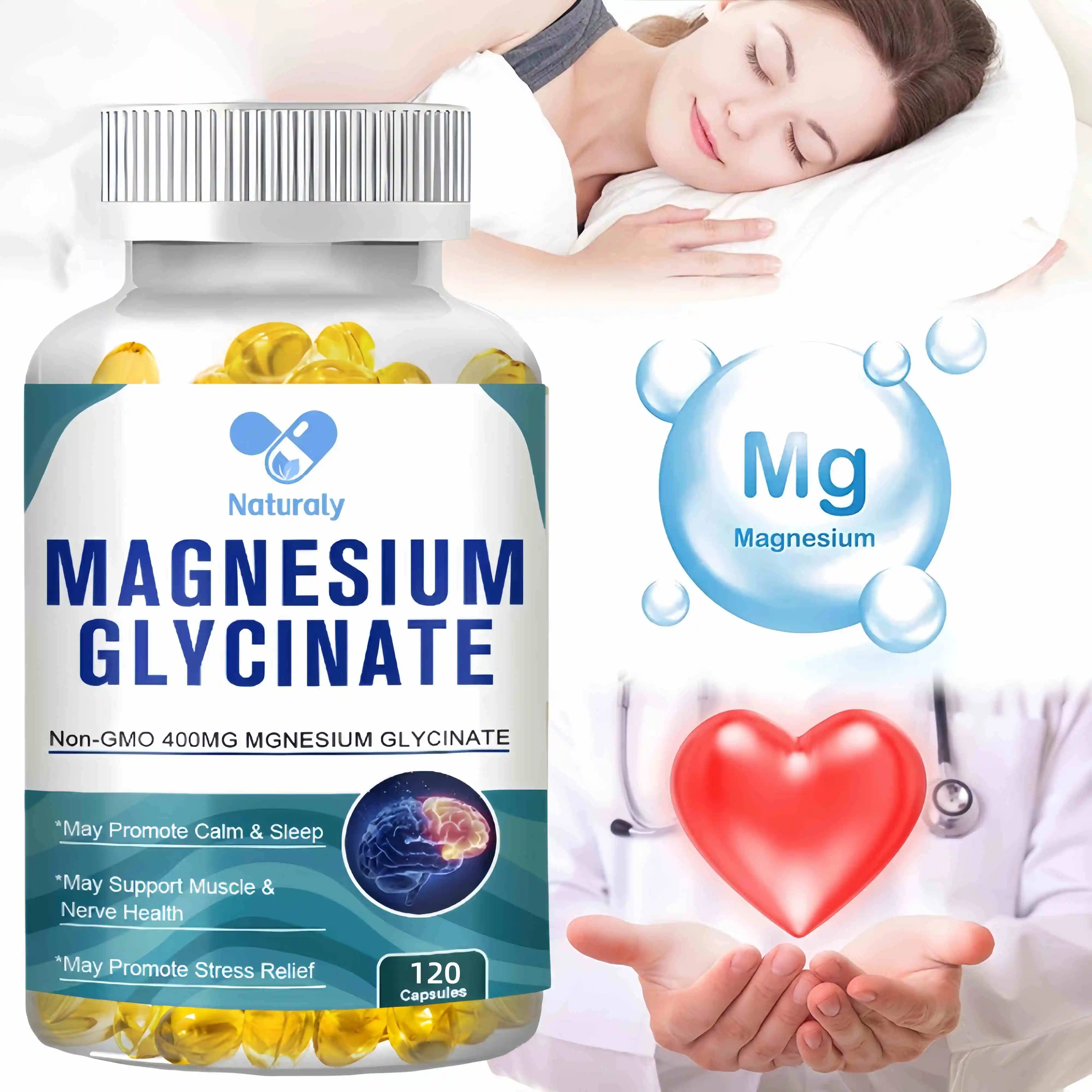 

Magnesium Glycinate Capsules 400mg High Absorption Bone Support Health Care Mineral Supplement Promotes Muscle Gel 120 Capsules