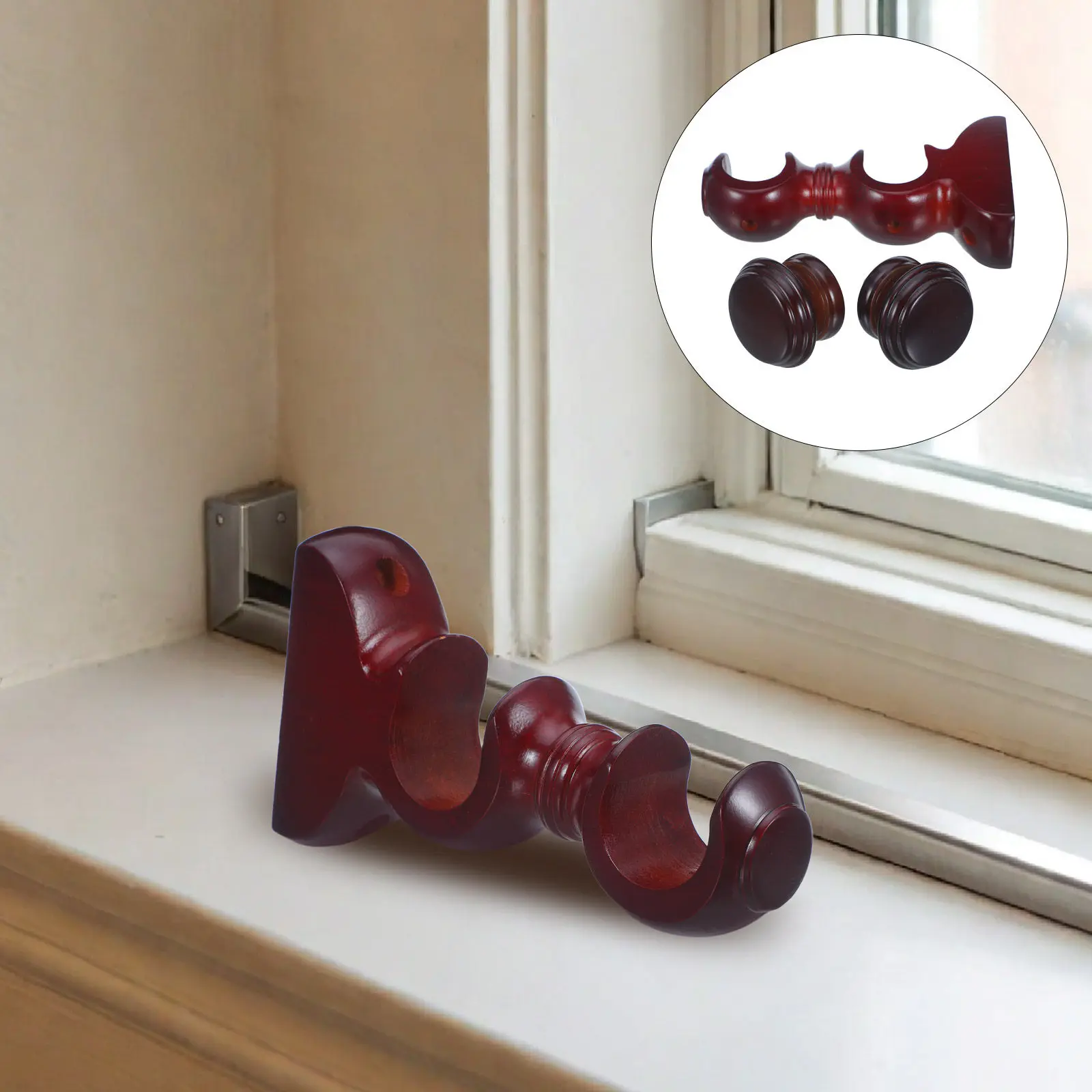 1Set Wood Curtain Rod Holders Double Rod Brackets Stable Wall Mounted Support Hardware for Heavy Curtains Drapery Pole Holder