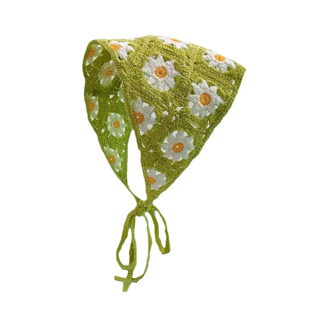 Cute Girl Headscarf Braided Triangle Scarf Handmade Towel Fashion Hollow Headscarf Headband Crochet Little Daisy Triangle H F0W0