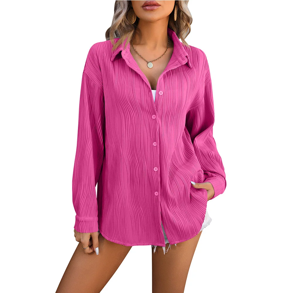 

Women's Blouse Wave Textured Loose Fashionable Shirt Female Long Sleeve Tops Solid T-shirt Top For Women