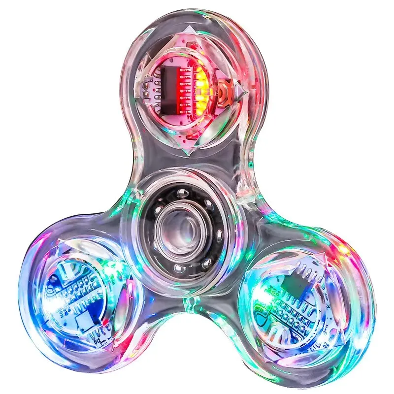 Cristal lumineux lumière LED Fidget Spinner main haut Spinners lueur dans la nuit EDC soulagement du Stress jouets Gyroscope cinétique pour les enfants