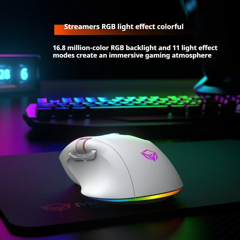 High End E-Sports Wireless Mouses Three Mode Connection Rgb Light Double Wheel Paw3320 Sensor Office Charging Gaming Mouses