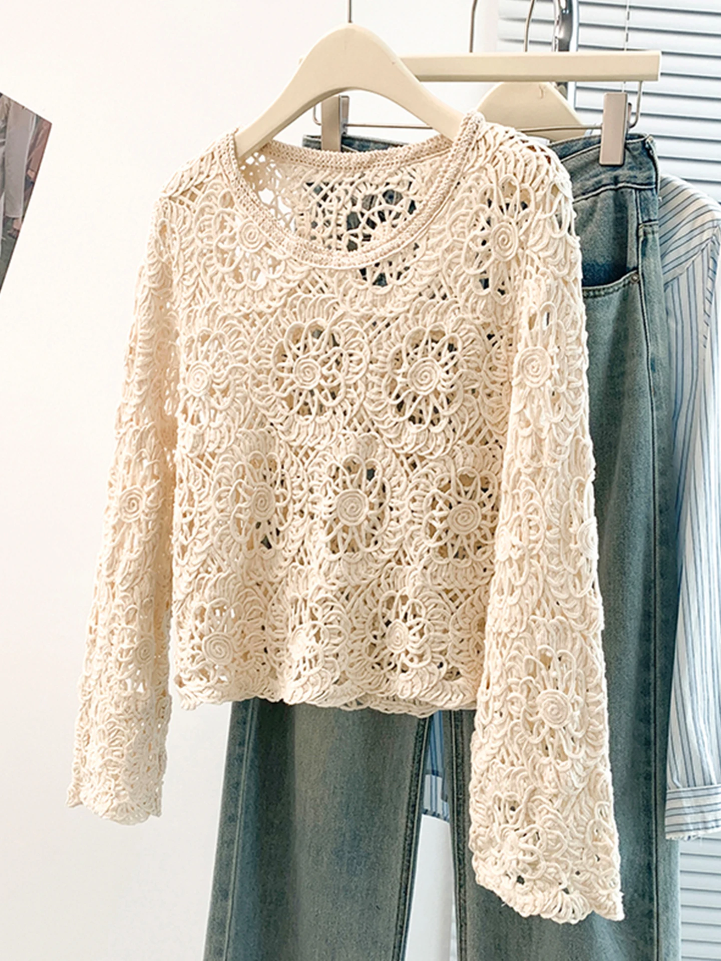 

Женская вязаная ажурная накидка для защиты от солнца, весна-лето, большие размеры, модная уникальная верхняя одежда в корейском стиле