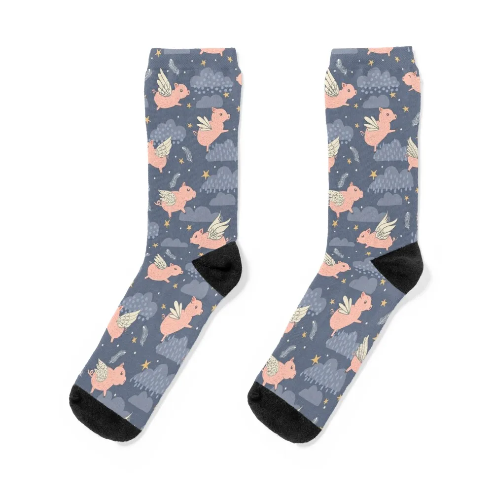 

When Pigs Fly on Dark Blue Socks