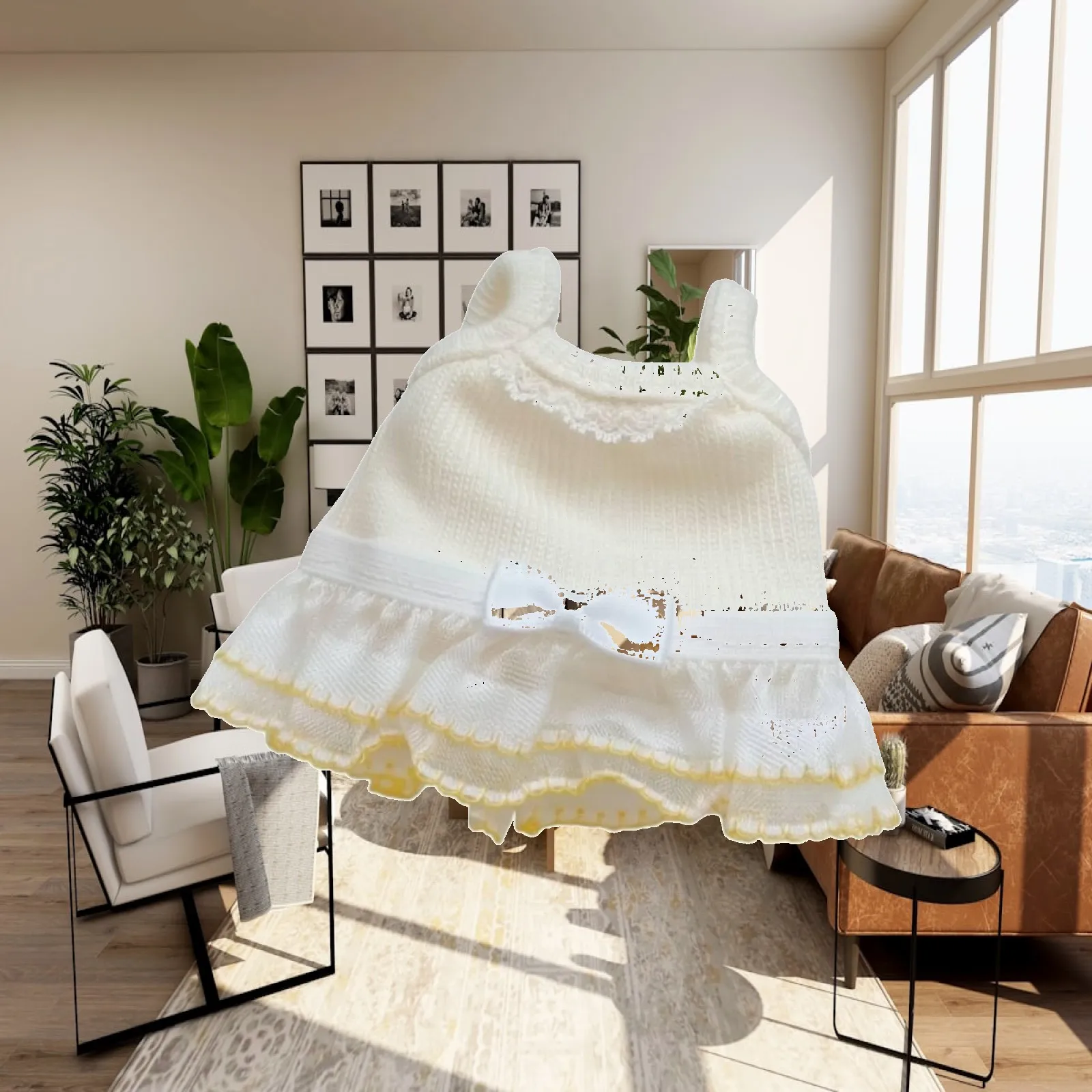 Lovely Doll Dress with Lace Trim and Waist Bow for 40cm Plush Toys Gentle Cloth Material for Photography Scene Setting