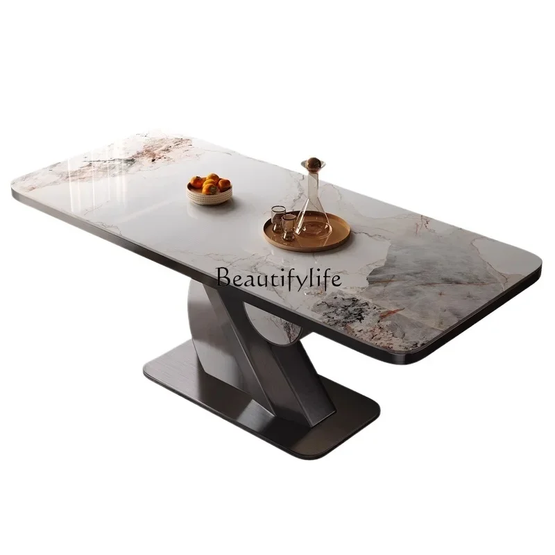 

Slate dining table high-end minimalist household small apartment modern light luxury rectangular dining table