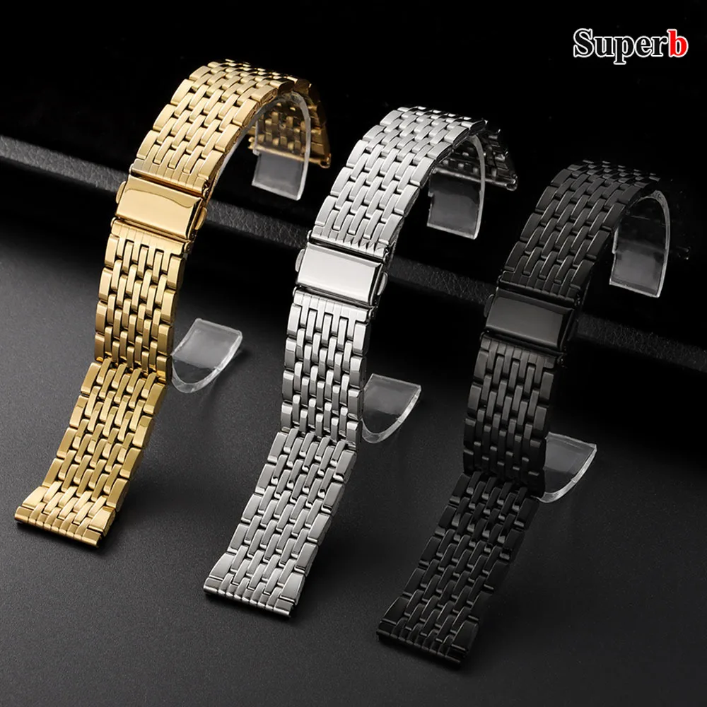 

18/20/22mm Stainless Steel Watchband Universal Business Strap Folding Safety Buckle for Men Bracelet Strap WatchBelt Accessories