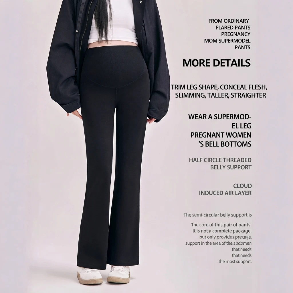 Maternity Micro Flared Pants Loose Autumn Leggings Plus Size Belly Support Viscose Polyester Nine Point Casual Pants for Pregnan