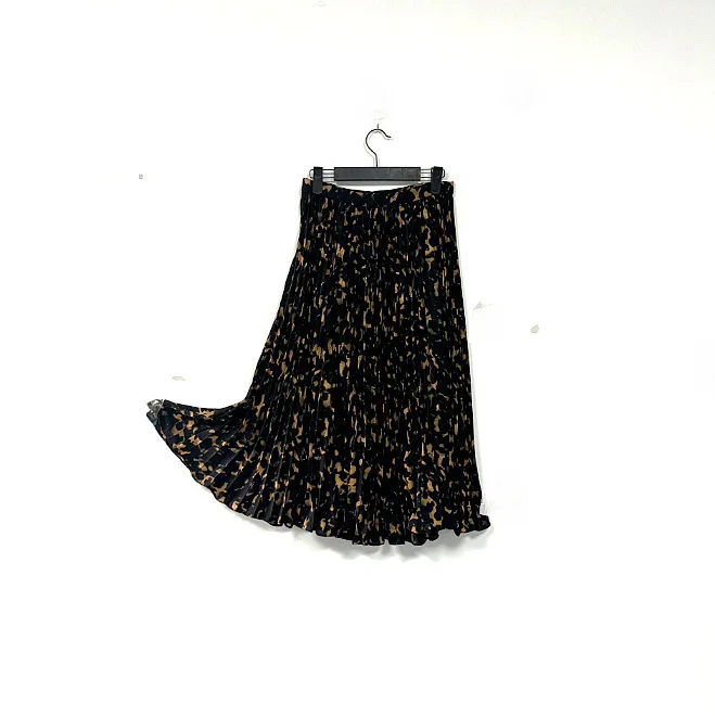 Dave&di Skirt Woman Clothing Faldas Skirts Elegant Leopard Print Pleated Skirt