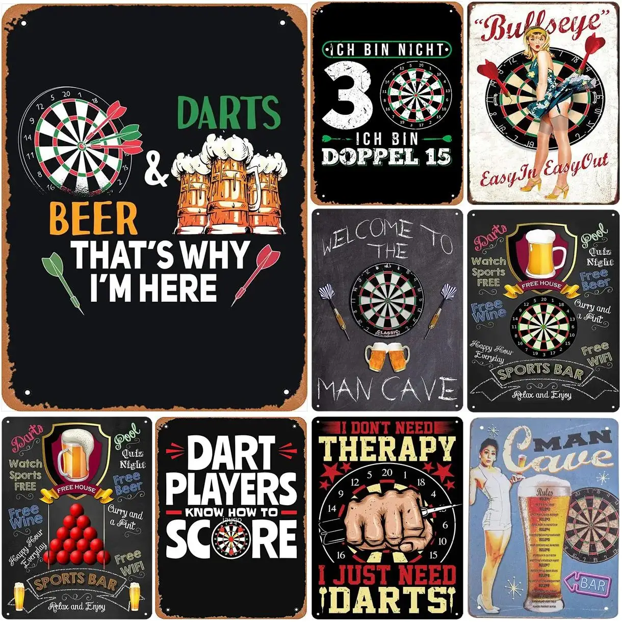 Vintage Darts  Beer Metal Tin Sign  Retro Wall Art for Sports Bar Man Cave Game Room Decor Club  Cafe Iron Poster Plaque
