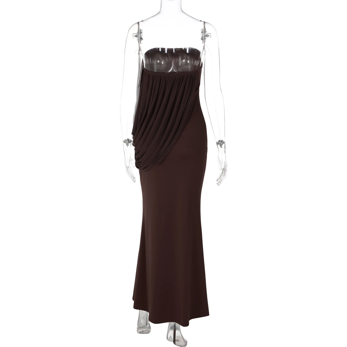 Hugcitar Trägerloses, einfarbiges, gerafftes, rückenfreies, sexy, figurbetontes Maxi-Abendkleid, elegante Damenkleidung, Abendkleid, Partykleid, Geburtstagskleid, Club-Outfit – Detail 4