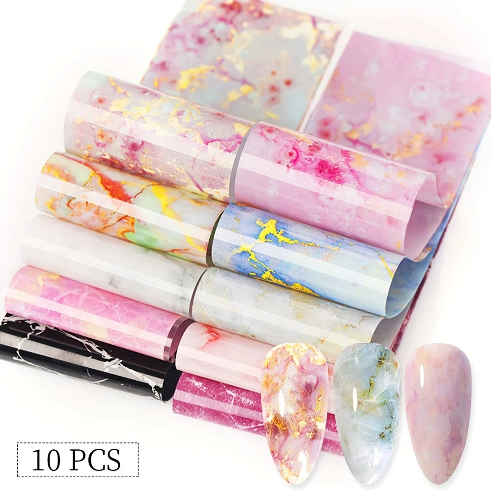 10-Piece Nail Foil Starry Sky Transfer Sticker Set, Marble Pattern Colorful Transfer Stickers, Nail Foil Stickers Suitable for Women and Girls DIY Nail Decoration Accessories Decals