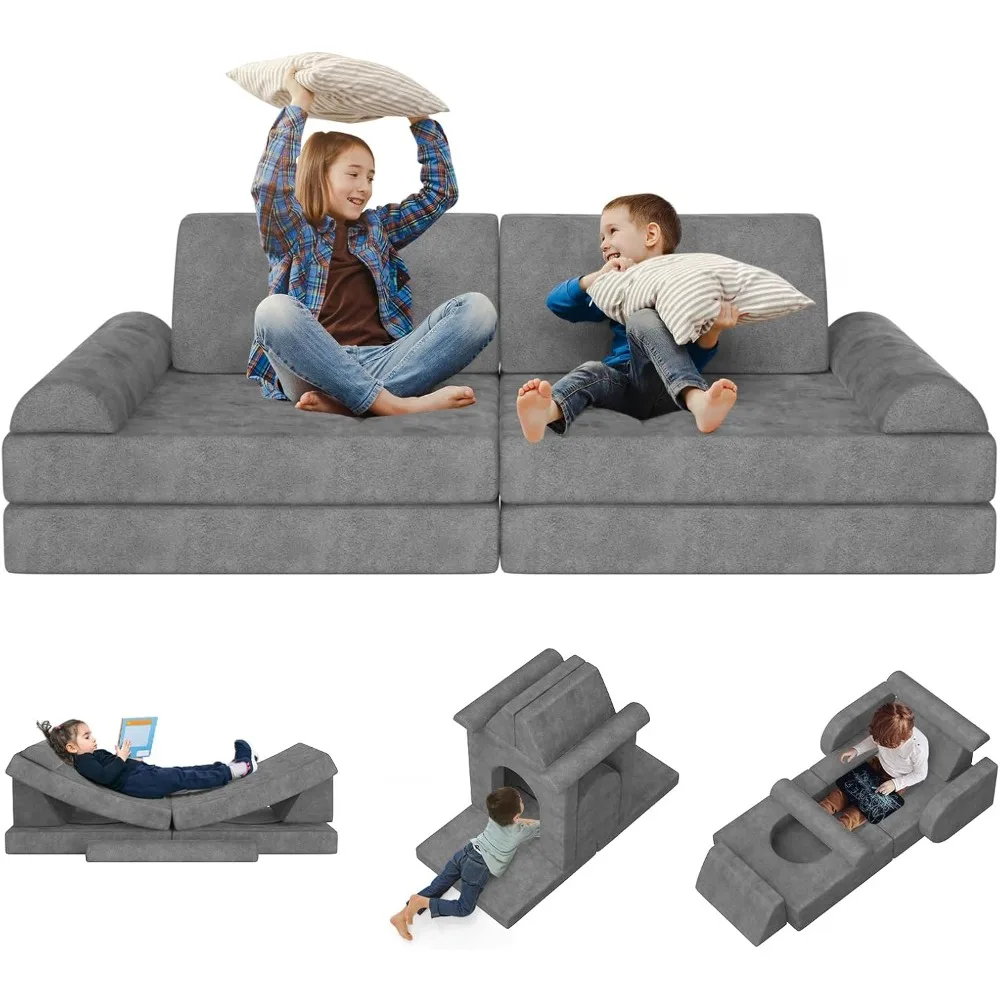 10PCS Modular Kid Play Couch Toddler & Child Couch with 10 Convertible Pieces, Ideal as Nugget Couch Alternative