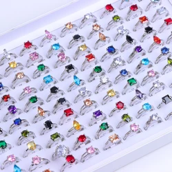 10/20/30/50Pcs/Lot Fashion Luxury Colorful Rhinestone Rings For Women Mix Style Engagement Wedding Jewelry Party Gifts Wholesale