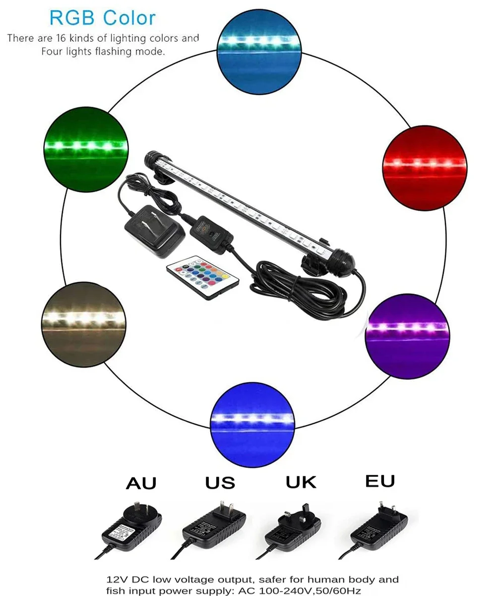 RGB Dimmable LED Aquarium Light Remote Control Colorful Fish Tank Plant Grow Lamp Changing Aquarium 18-58 Cm