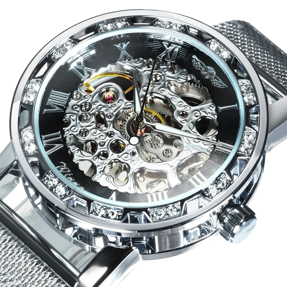 Classic Mens Mechanical Wristwatches Business Hand Winding Mechanical Watch for Men Stainless Steel Strap Retro Watches WINNER
