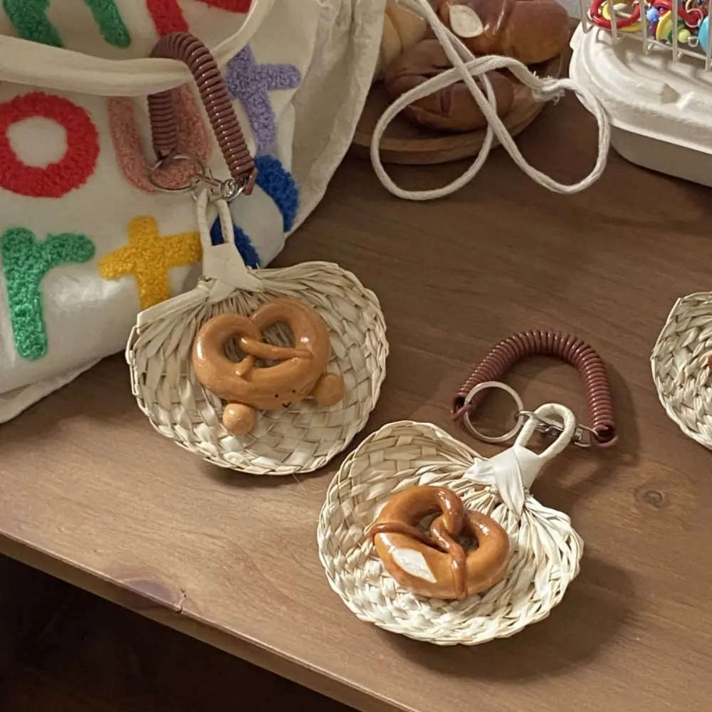 

Fashion Bagel Alkaline Bread Pendant Cute Keychain Palm-leaf Fan Pendant Decoration Bag Hanging Croissant Bag Accessory Gift