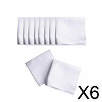 6x 10Pcs Solid White Handkerchiefs, Small Square Towels, Cotton Hanky Pocket Squares for DIY Crafts