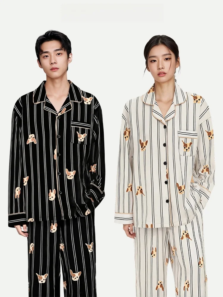 PinkBread Couples Sleepwear Pure Cotton Long Sleeve Home Clothes Suitable for Outdoor Spring Autumn Comfortable Soft Cotton P...