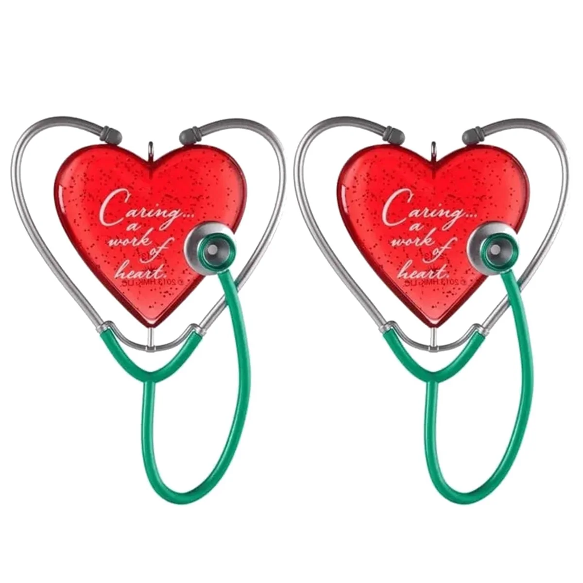 2PCS Christmas Heart Stethoscope Decoration, 2024 Stethoscope Caring Heart Work Pendant, Heart Health Wishes Pendant