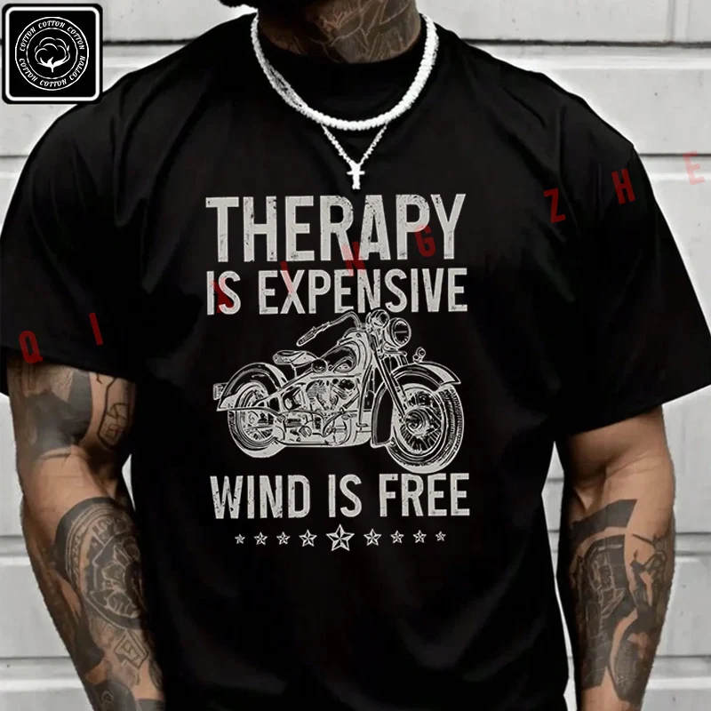 

Men's And Women's T-shirt Summer New Moto Cotton Tee Therapy Is Expensive Wind Is Free Short-sleeved Spring Autumn Top