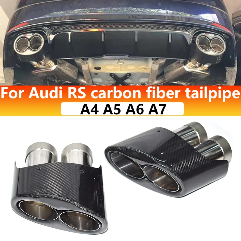 For Audi A4 A5 A6 A7 S3 S4 S5 S6 S7 Exhaust Pipe Upgrade RS Carbon Fiber Tailpipe Large Bore Muffler Nozzle Tip