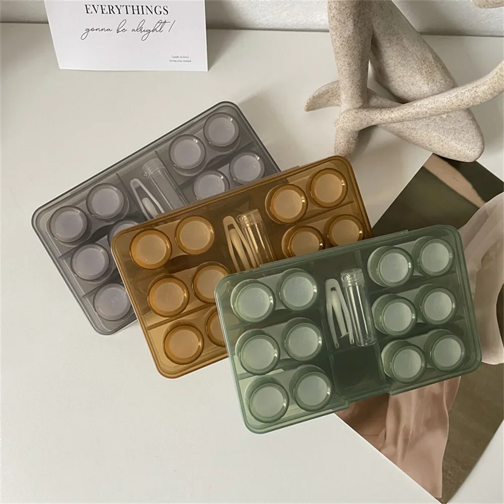 صندوق عدسات لاصقة، مجموعات متعددة، رفيق شفاف، نظارات قصر النظر اللامسية، ست مجموعات، مكبس، تخزين بسعة كبيرة