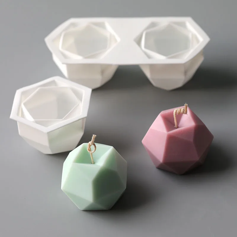 Molde de silicona para velas, Bola de diamante, Cubo de múltiples caras, geometría, Chocolate, Mousse, hornear, resina, cera, jabón, suministros