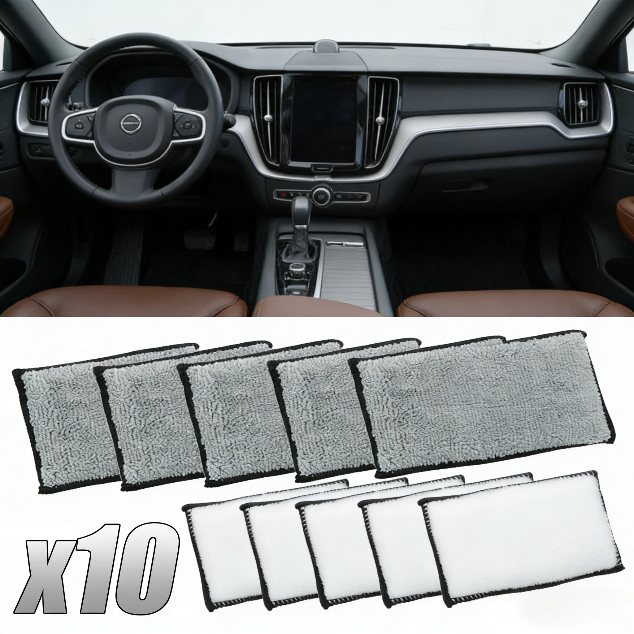10Pcs Soft Double-Side Microfiber Scrubbing Sponge, Multifunctional Car Wash Wax Towel Sponge, Automotive Interior Leather