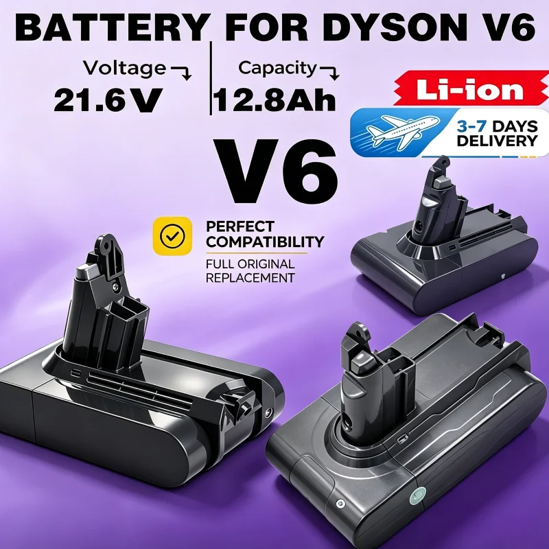 Magazzino UE, spedizione rapida, batteria di ricambio per Dyson V6 21.6V 12800Ah DC62 DC59 DC58 SV03 SV04 SV09 Animal Motorhead V6 Slim Absolute per aspirapolvere