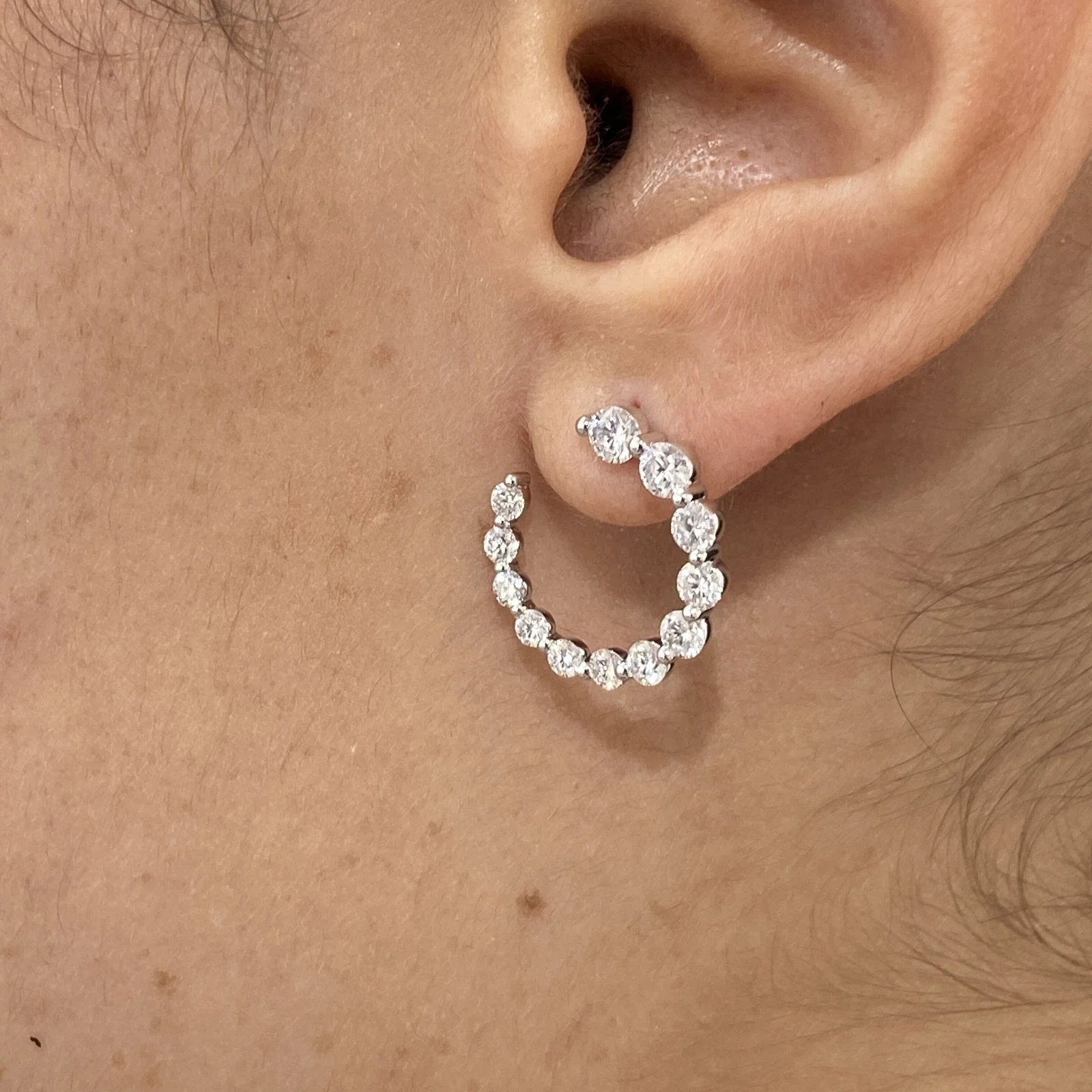 Platinum 950 Hoop Earrings 1.69ctw DEF VS-VVS Round Lab Grown Diamond HPHT Cluster Style  Earrings For Women Anniversary Gift