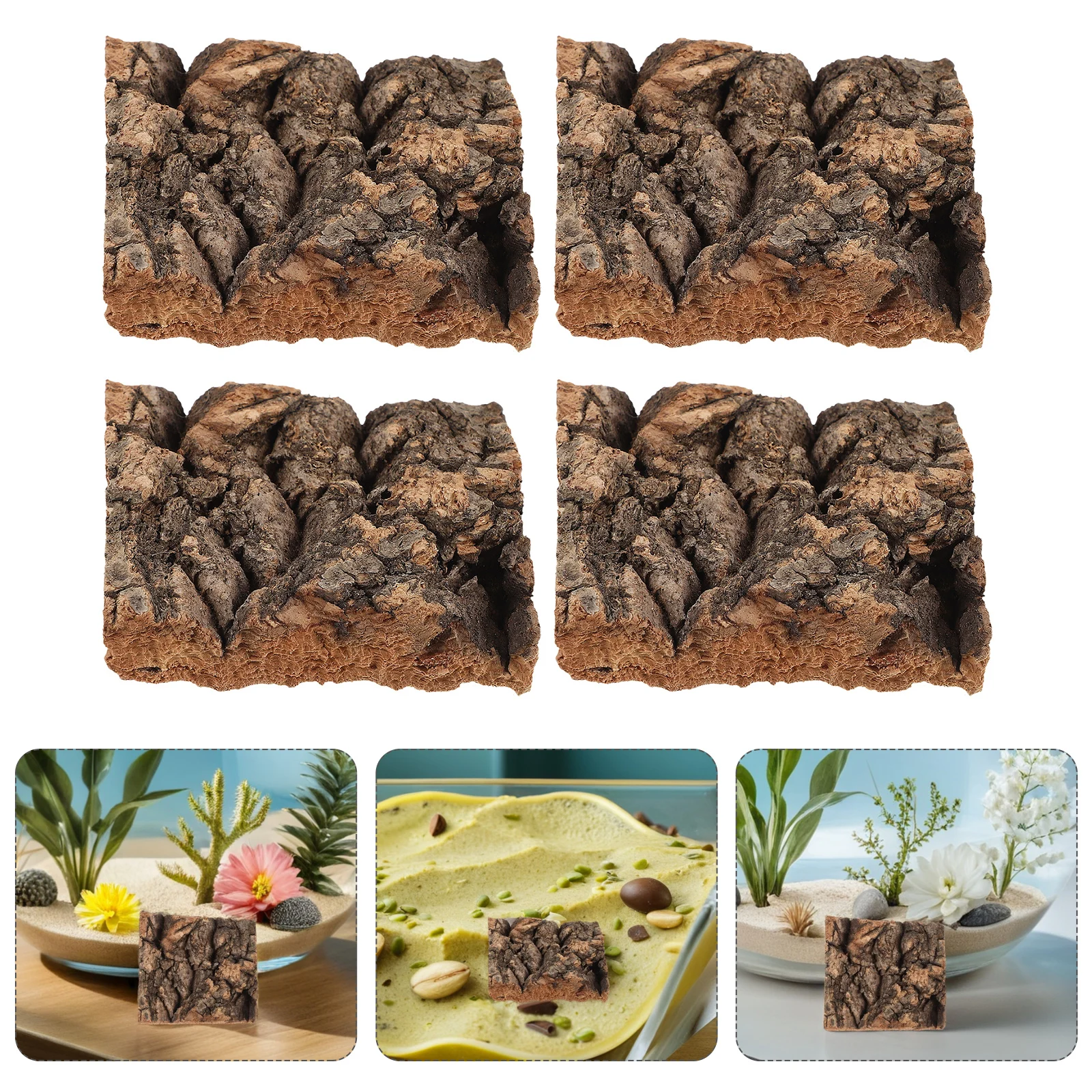 

4 Pcs Pet Landscape Decoration Reptile Tank Accessories Terrarium Bark to Climb Lizard Background for Climbing Mat Coffee