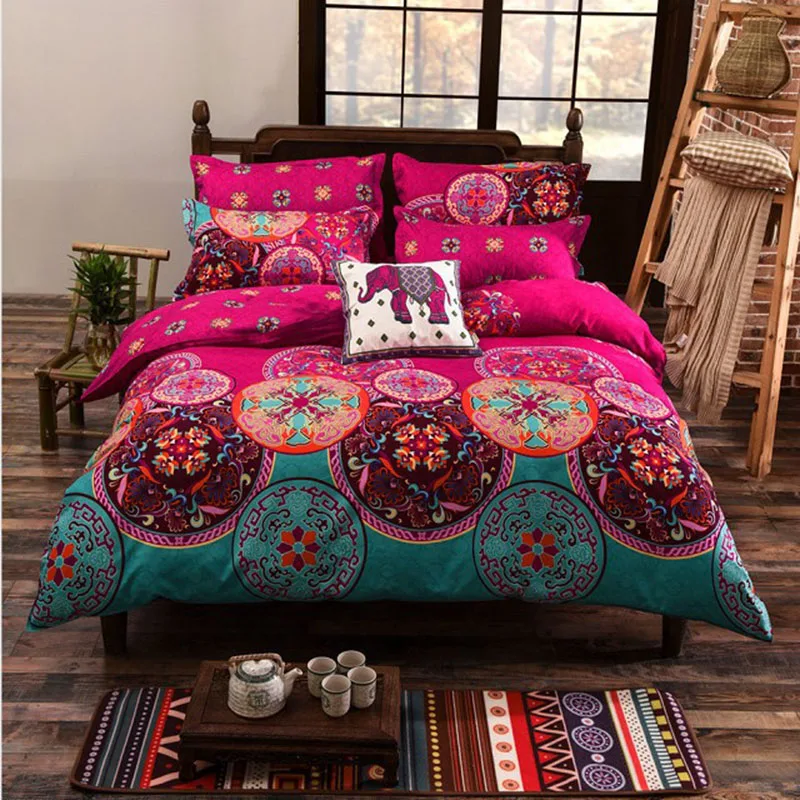 

Bohemian Style Printed Bedding Set Ethnic Multi-Color Gorgeous Duvet Cover Kit Soft and Breathable Bedclothes for All Seasons