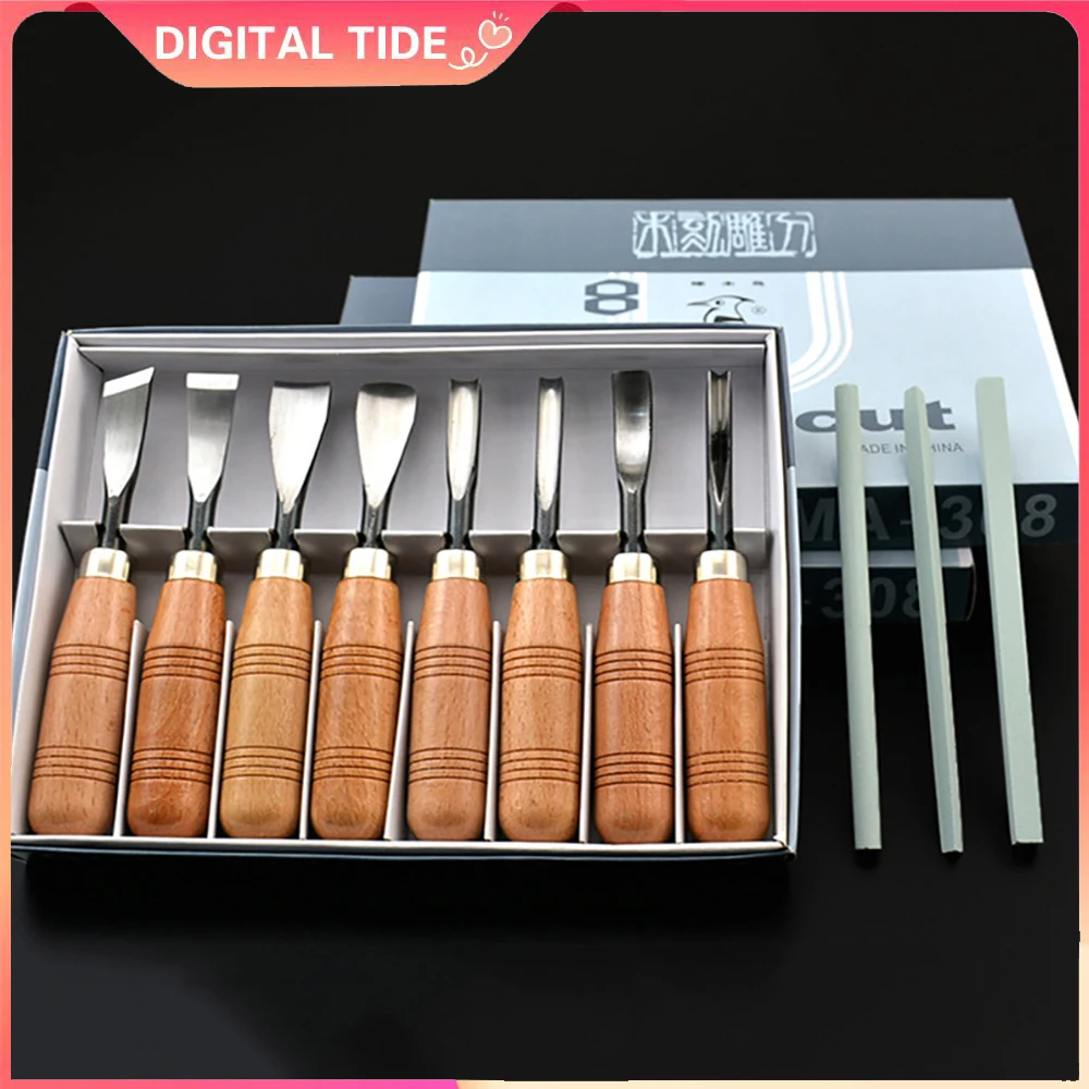 8pcs Woodpecker Dry Hand Wood Carving Tools Professional Woodworking Carpenter Graver Chisel Kit Gouges Tools Woodcut Knife