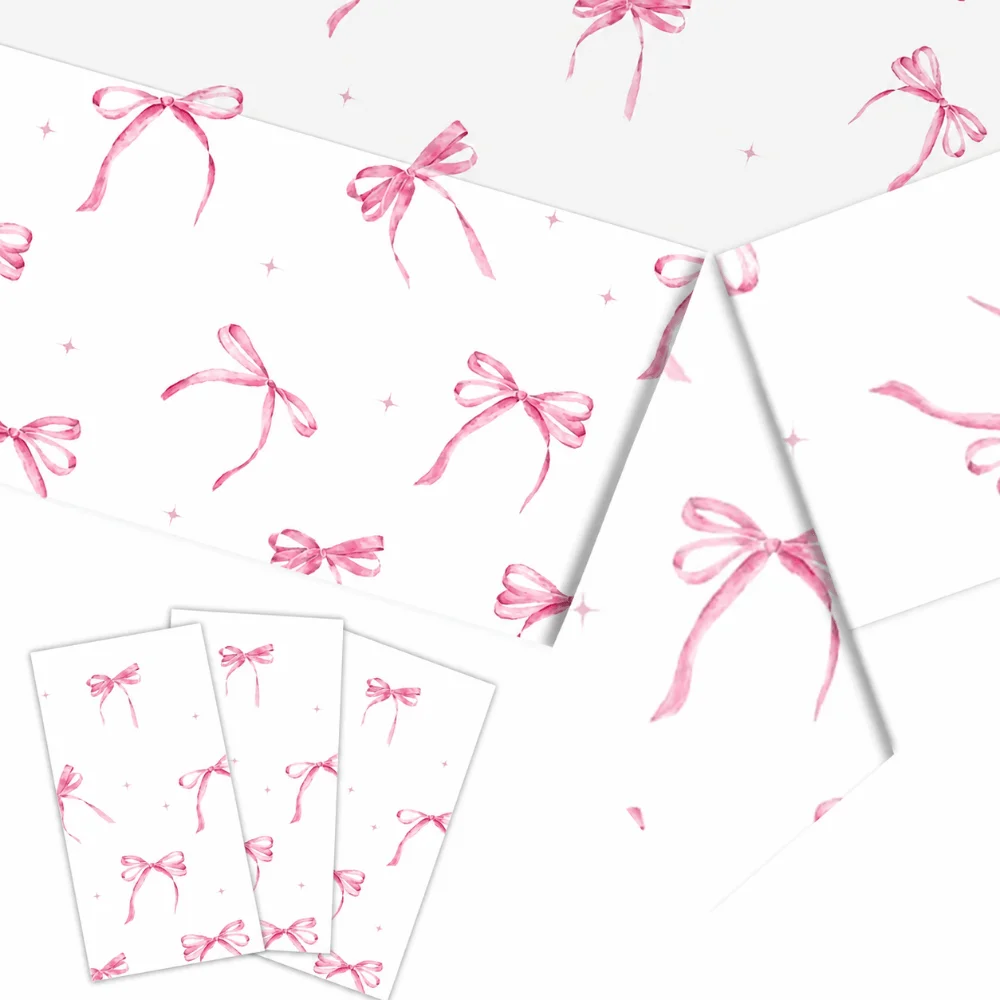 New Bow Birthday Theme Table Clothes Disposable Plastic Table Cover Waterproof Rectangular Tablecloth Party Decorations