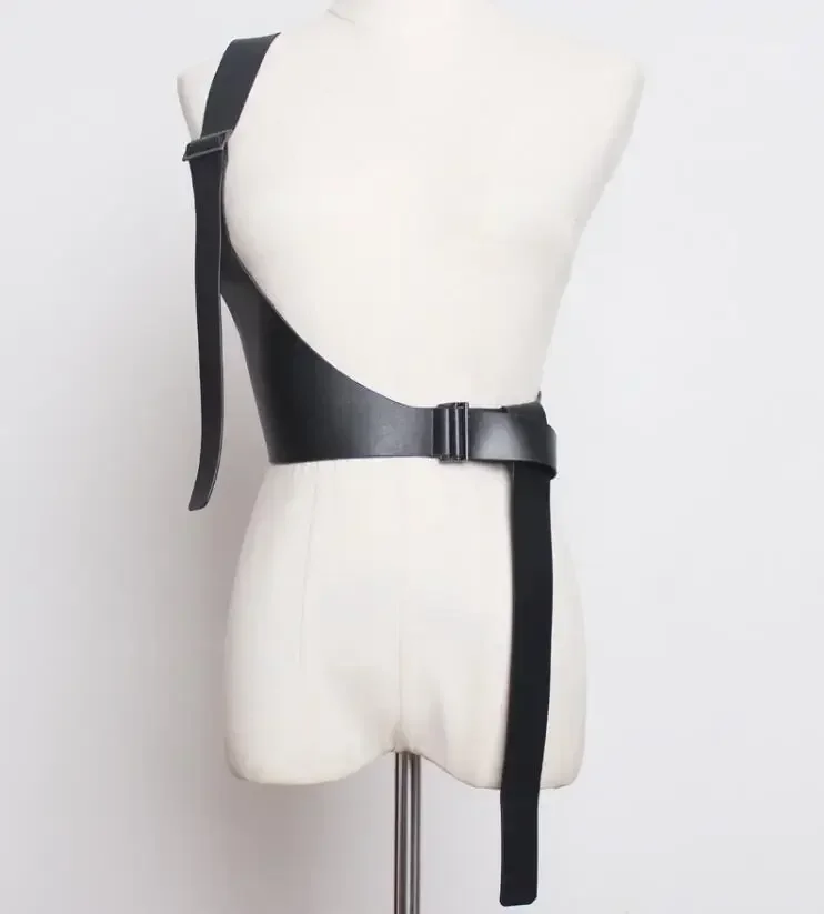 Women's Runway Fashion One Shoulder Pu Leather Cummerbunds Female Dress Corsets Waistband Belts Decoration Wide Belt R1890