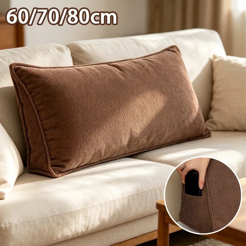 Thickened Triangular Bed Rest Pillow Soft Corduroy Wedge Back Support Cushion with Storage Pocket Removable Cover for Reading