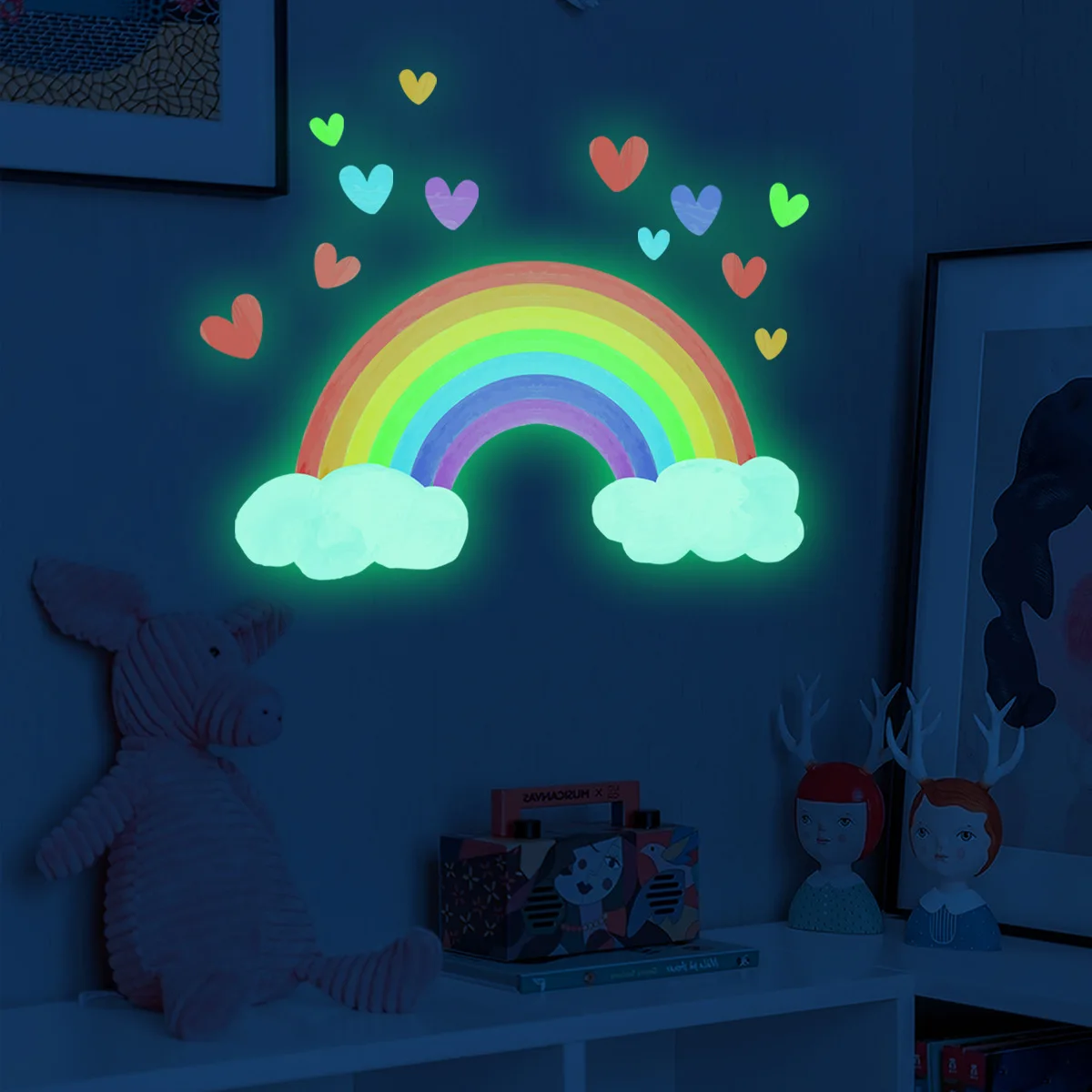 Cartoon Regenbogen Leuchtende Wandaufkleber Glow In The Dark Wolke Herz DIY Wandtattoo Für Baby Kinderzimmer Kindergarten Home Dekorationen