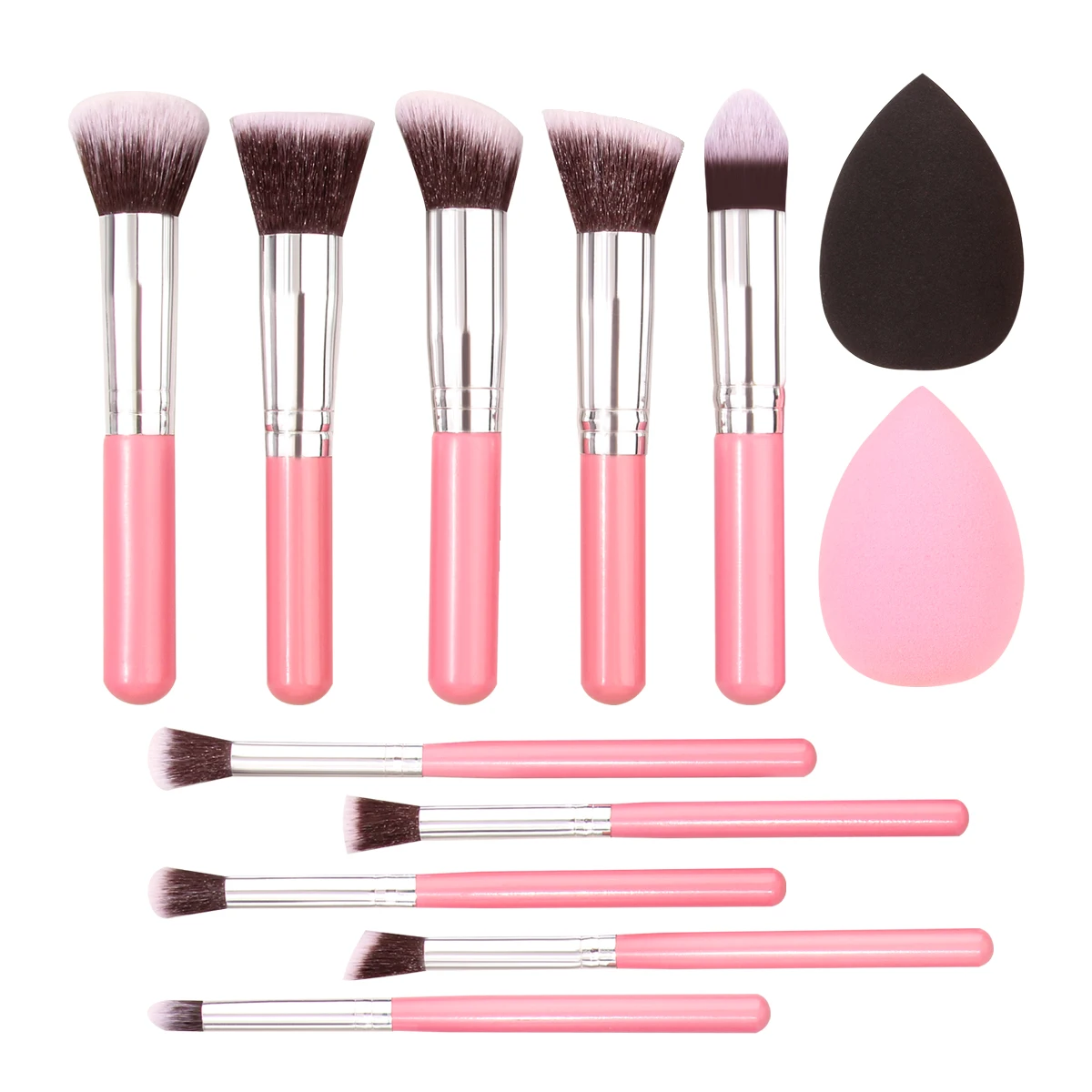 10-teiliges Make-up-Pinsel-Set: Foundation-Pinsel mit weichen Borsten, Concealer-Pinsel, Lidschattenpinsel, Rouge-Pinsel, Konturpinsel + 2 Make-up-Schwamm