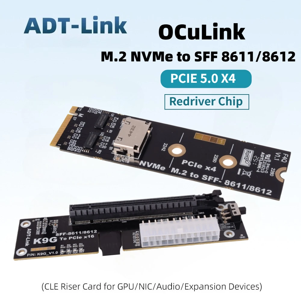 ADT New PCIe 5.0 4.0 X4 GEN5 EGPU Adapter OCuLink To X16 Laptop External Graphics Card GPU Dock Accessories M.2 NVMe To SFF-8612