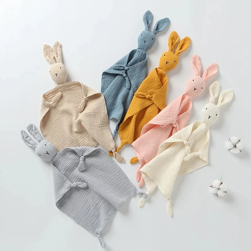 Muslin Baby Security Blanket Bunny Soothing Towel Kids Toddler Sleeping Plush Toy Molar Teething Teethers Drooling Bandana