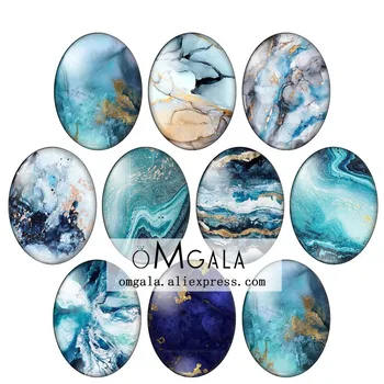 Nuevas líneas de patrones coloridos de belleza, cabujón de vidrio para fotos ovaladas, demostración, reverso plano, 10 piezas, 13x18mm/18x25mm/30x40mm