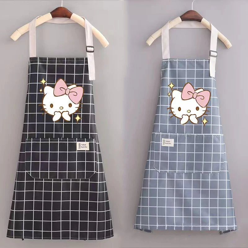 مرحبا كيتي المئزر لطيف الكرتون المئزر سميكة العمل المئزر للماء النفط واقية المئزر قابل للتعديل حزام الكتف هدية عيد الميلاد