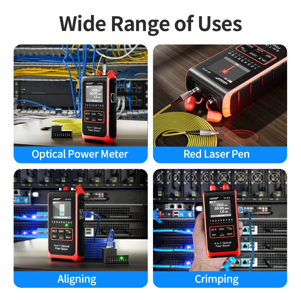 Noyafa NF-916 Misuratore di potenza in fibra ottica 4 in 1 Localizzatore visivo di guasti VFL REF FC SC ST Rj45 Tester per cavi in fibra ottica Strumenti di rete