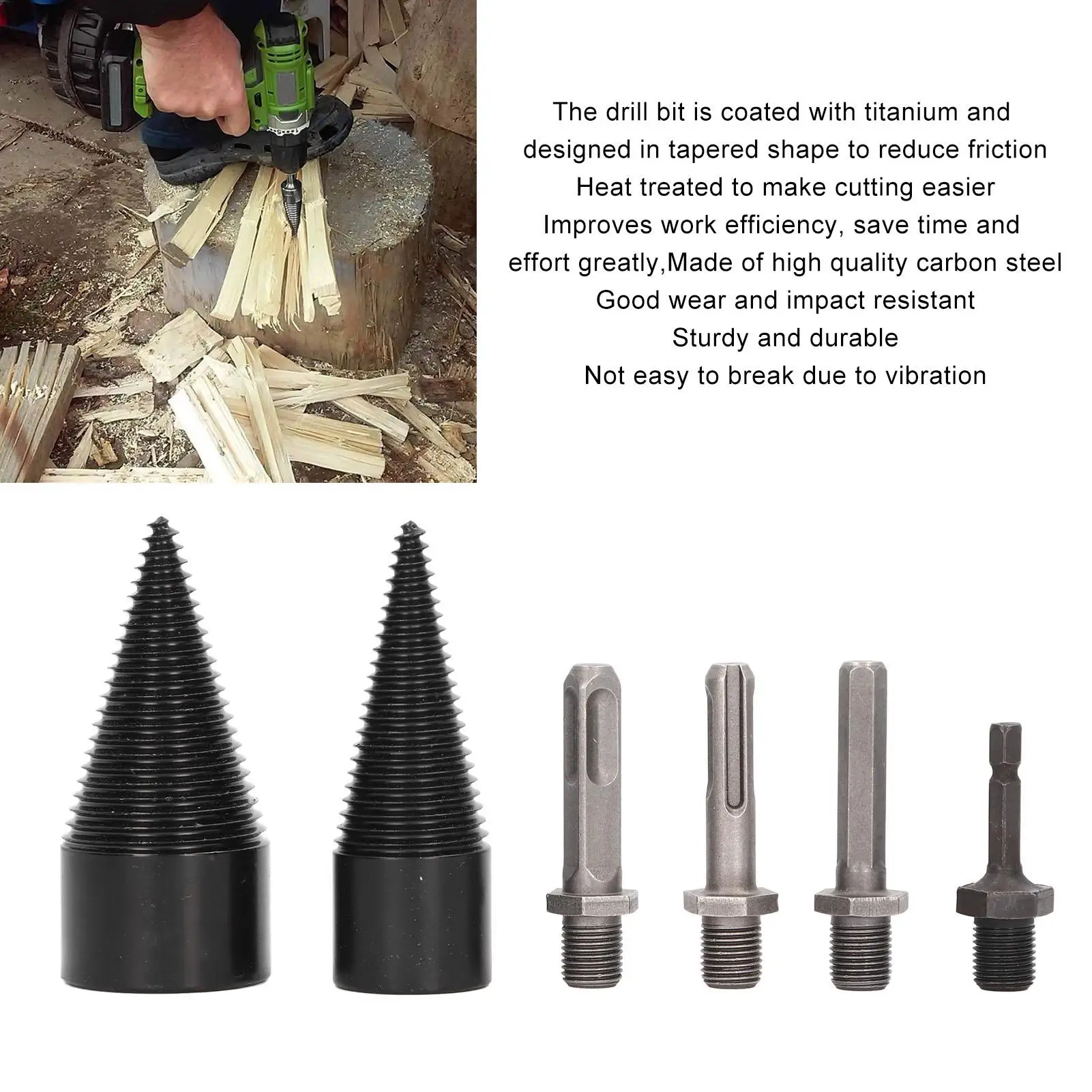 

6 Pcs Wood Splitter Drill Bit 32mm 42mm Detachable Heavy Duty Splitting Cone Drill Bit with 4 Handles for Camping