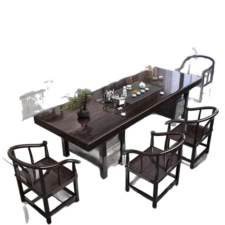 

New Chinese style, solid wood large board table and chair combination, household coffee table